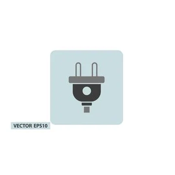 Vector illustration of a black electrical plug on light blue square Stock Illustration