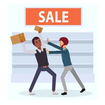 Vector  illustration of Black friday day, fighting . flat cartoon character 2 Stock Illustration