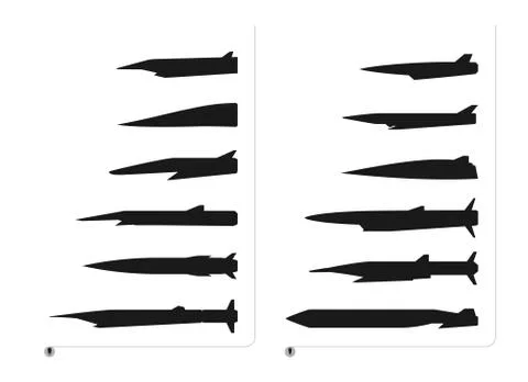 Vector illustration of black hypersonic rockets on a white background. Illustrazione stock