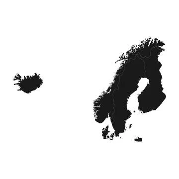 Vector Illustration of the Black Map of Scandinavia on White Background Stock Illustration