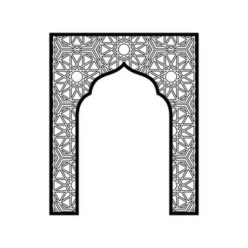 Vector illustration of black Muslim arch with arabesques. Stock Illustration