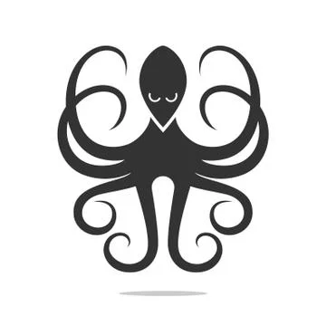 Vector illustration of a black octopus on white. Illustrazione stock