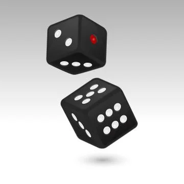 Vector illustration of black realistic game dice icon in flight closeup isolated Illustrazione stock