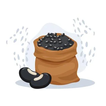 Vector illustration of Black turtle beans in sack. Stock Illustration
