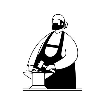 Vector illustration of a blacksmith with a hammer, tongs and an anvil. Profes Stock Illustration