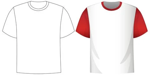 Vector Illustration of Blank and Red-Sleeve T-Shirts 库存插图