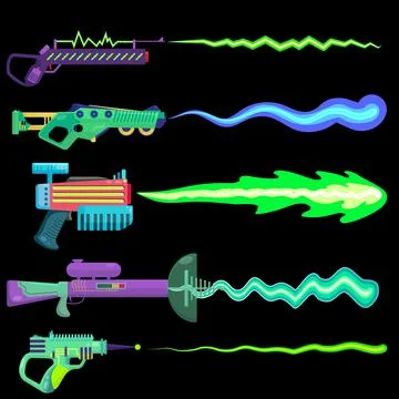 Vector illustration of blasters shooting a beam. concept drawing of alien wea Stock Illustration