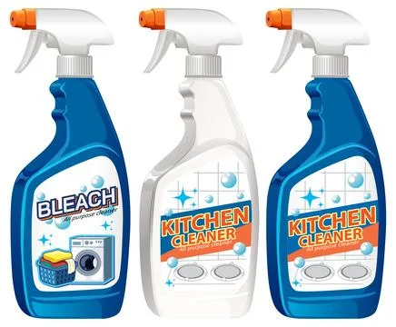 Vector Illustration of Bleach and Kitchen Cleaner Spray Bottles Stockillustratie