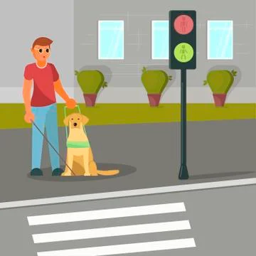 Vector illustration of blind man with guide dog Stock Illustration