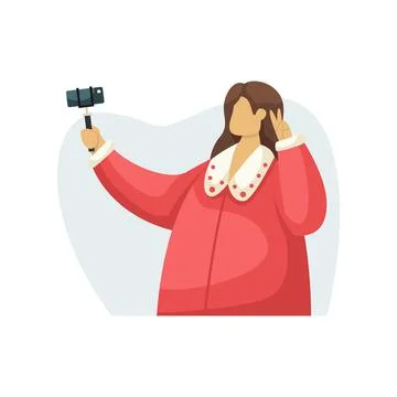 Vector illustration of a blogger shooting content on a phone with a selfie ca Illustrazione stock