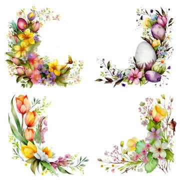 Vector illustration of bloom leaf frame border with empty space on white Stock Illustration