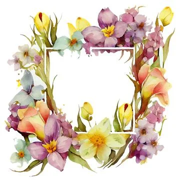 Vector illustration of bloom leaf frame border with empty space on white Stock Illustration