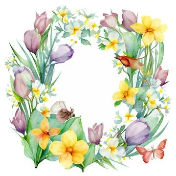 Vector illustration of bloom leaf frame border with empty space on white Stock Illustration