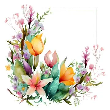 Vector illustration of bloom leaf frame border with empty space on white Stock Illustration