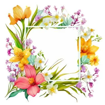 Vector illustration of bloom leaf frame border with empty space on white Stock Illustration