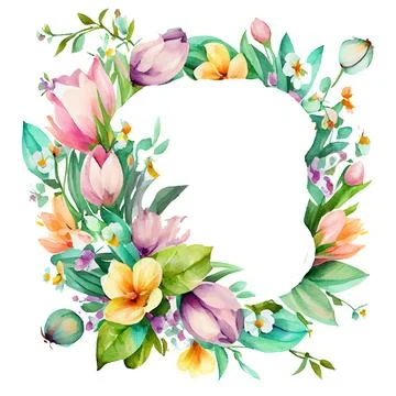 Vector illustration of bloom leaf frame border with empty space on white Stock Illustration