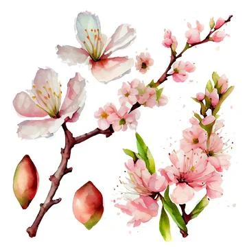 Vector illustration of blooming tree with flowers on white background Stock Illustration