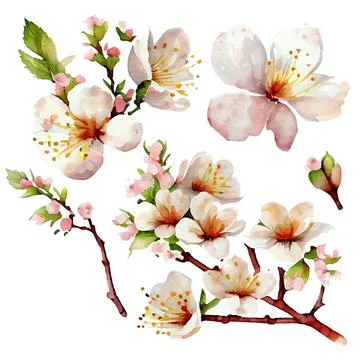Vector illustration of blooming tree with flowers on white background Stock Illustration