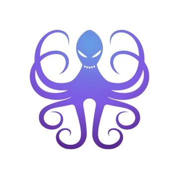 Vector illustration of a blue angry octopus on a white background. Stock Illustration