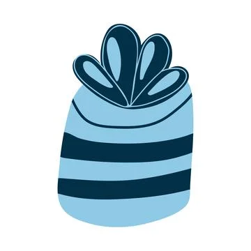 Vector illustration of blue gift box in cartoon flat style. Hand drawn box wi Stock Illustration