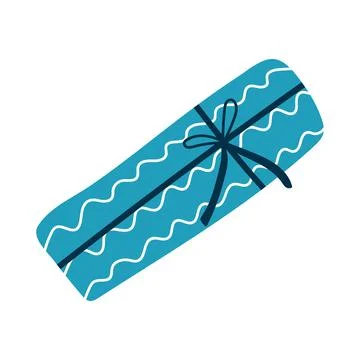 Vector illustration of blue gift box in cartoon flat style. Hand drawn box wi Stock Illustration