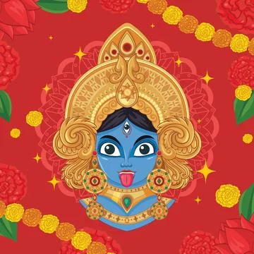 Vector Illustration of a Blue Hindu Goddess with Golden Crown Stock Illustration