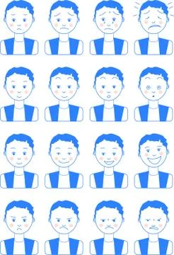 Vector illustration of blue icon set in flat line style. Stock Illustration