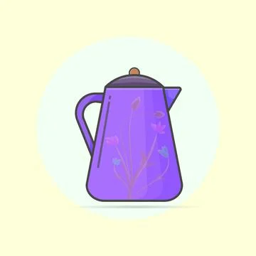 Vector illustration of a blue kettle with flower design ornament Stock Illustration