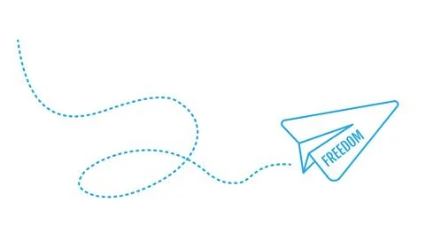 Vector illustration of blue paper plane in line art style. Symbol by freedom. Stock Illustration