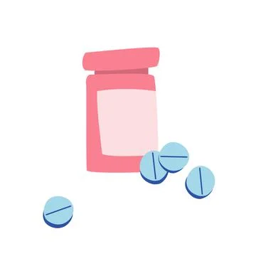 Vector illustration blue pills and a pink jar. Illustrazione stock