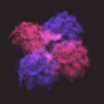 Vector illustration of blue pink and purple smoke clouds on black sky. Use it as Stock Illustration