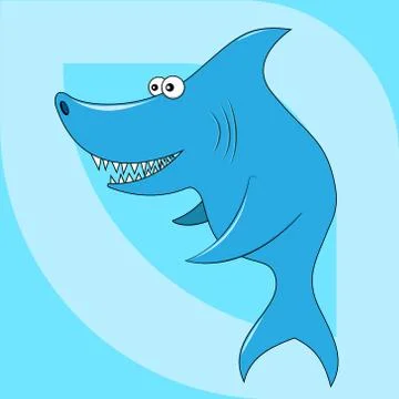Vector illustration of a blue shark fish cartoon with bulging eyes on a blue  Stock Illustration