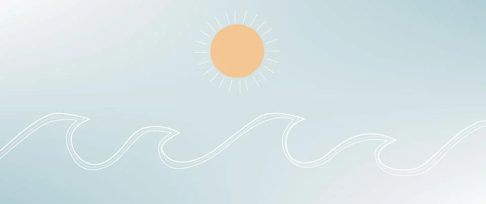 Vector illustration of blue sky, waves and sun. Summer background. Suitable for Stock Illustration