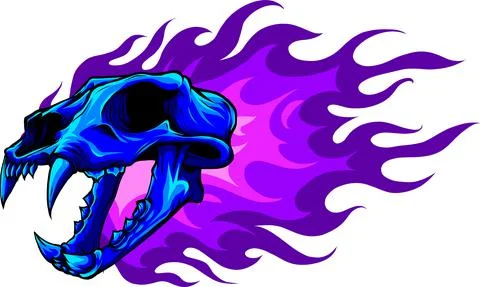 Vector illustration of blue tiger skull with flames Stock Illustration