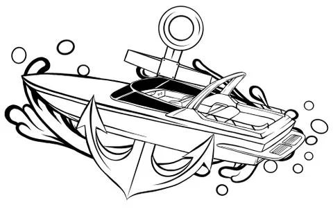 Vector Illustration with Boat Graphics on White Background. Stock Illustration
