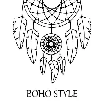 Vector illustration with a boho dreamcatcher. Template in outlines with a pla Stock Illustration