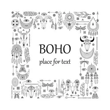 Vector illustration with boho elements. Template with a place for text. Anima Illustrazione stock