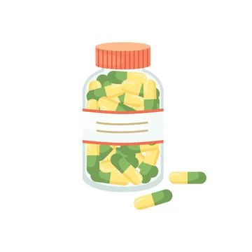 Vector illustration of a bottle with pills. Medication. Stock Illustration