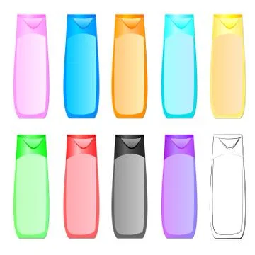 Vector illustration of bottle of shampoo of different colors Illustrazione stock