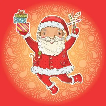Vector illustration of bouncing Santa Claus. Happy New Year! Stock Illustration