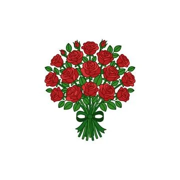 A vector illustration of a bouquet of red roses with green leaves and a green Stock Illustration