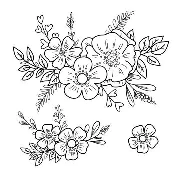 Vector illustration of bouquets doodle hand drawn style. Stock Illustration