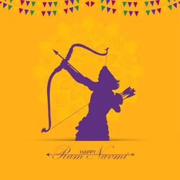 Vector Illustration of bow, arrow, and Lord Rama. Greeting card with bow and  Stock Illustration