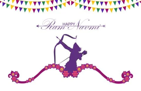 Vector Illustration of bow, arrow, and Lord Rama. Greeting card with bow and  Illustrazione stock