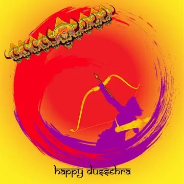 Vector Illustration of bow, arrow, and Lord Rama. Greeting card with bow and  Illustrazione stock