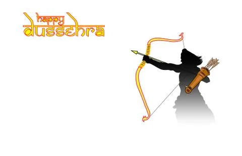 Vector Illustration of bow, arrow, and Lord Rama. Greeting card with bow and  Stock Illustration