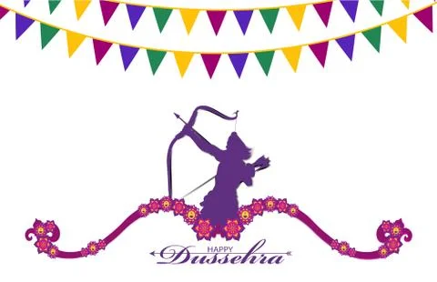 Vector Illustration of bow, arrow, and Lord Rama. Greeting card with bow and  Иллюстрация