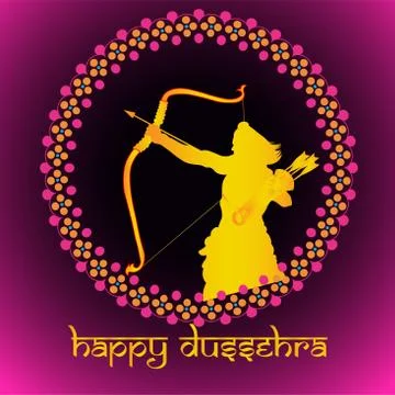 Vector Illustration of bow, arrow, and Lord Rama. Greeting card with bow and  Stock Illustration