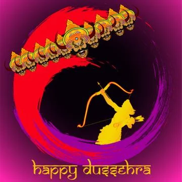Vector Illustration of bow, arrow, and Lord Rama. Greeting card with bow and  Stock Illustration