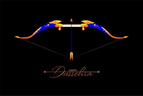 Vector Illustration of bow, arrow, and Lord Rama. Greeting card with bow and  Illustrazione stock